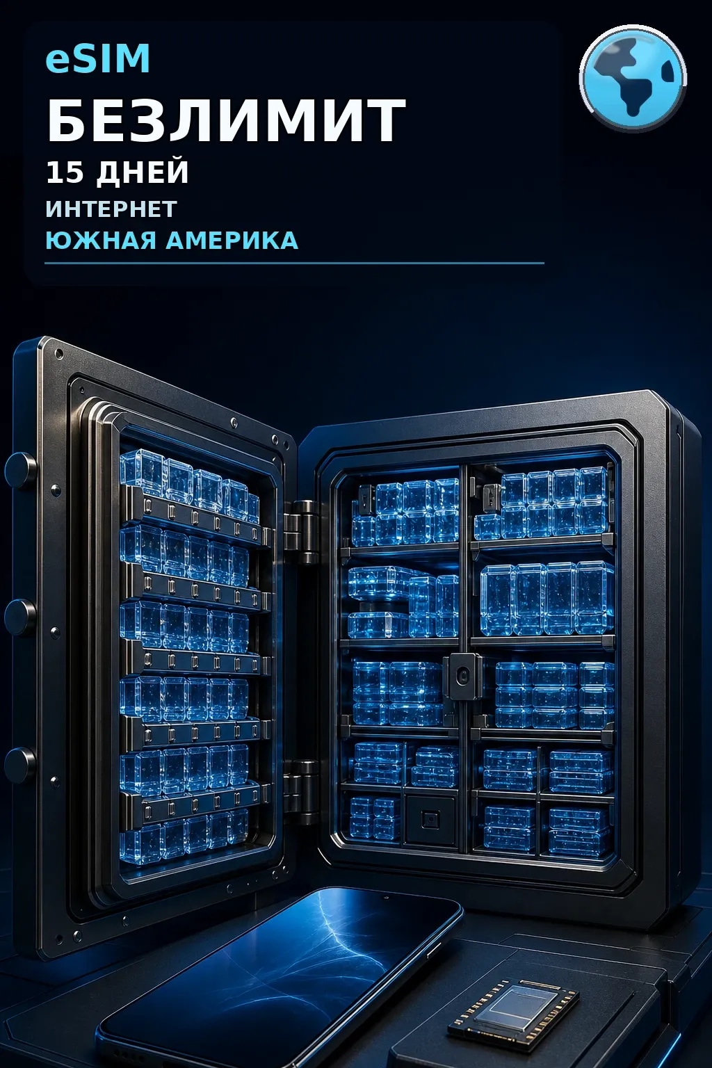 eSIM Южная Америка — БЕЗЛИМИТ, 15 дней — интернет