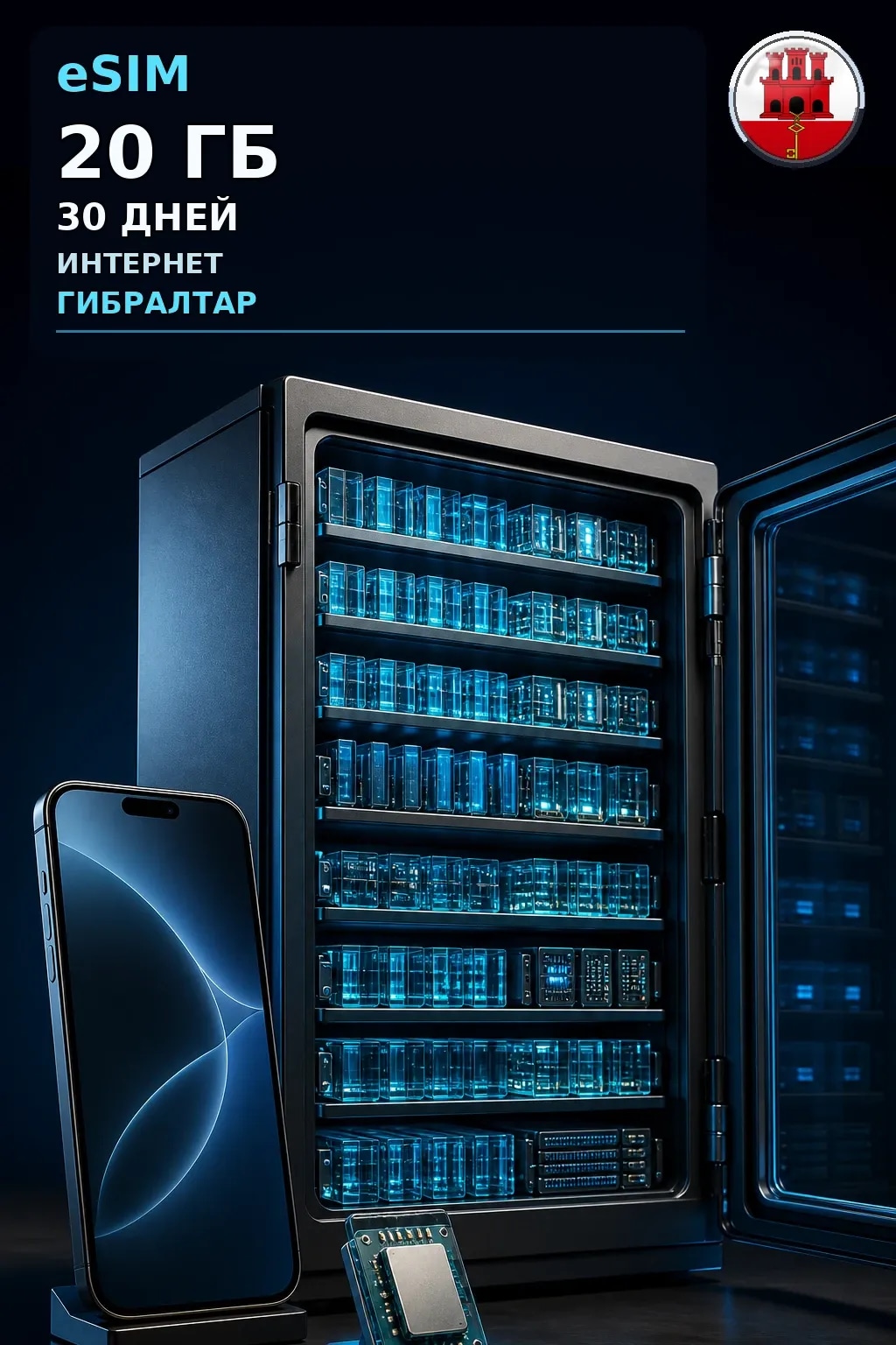 eSIM Гибралтар — 20 ГБ, 30 дней — интернет
