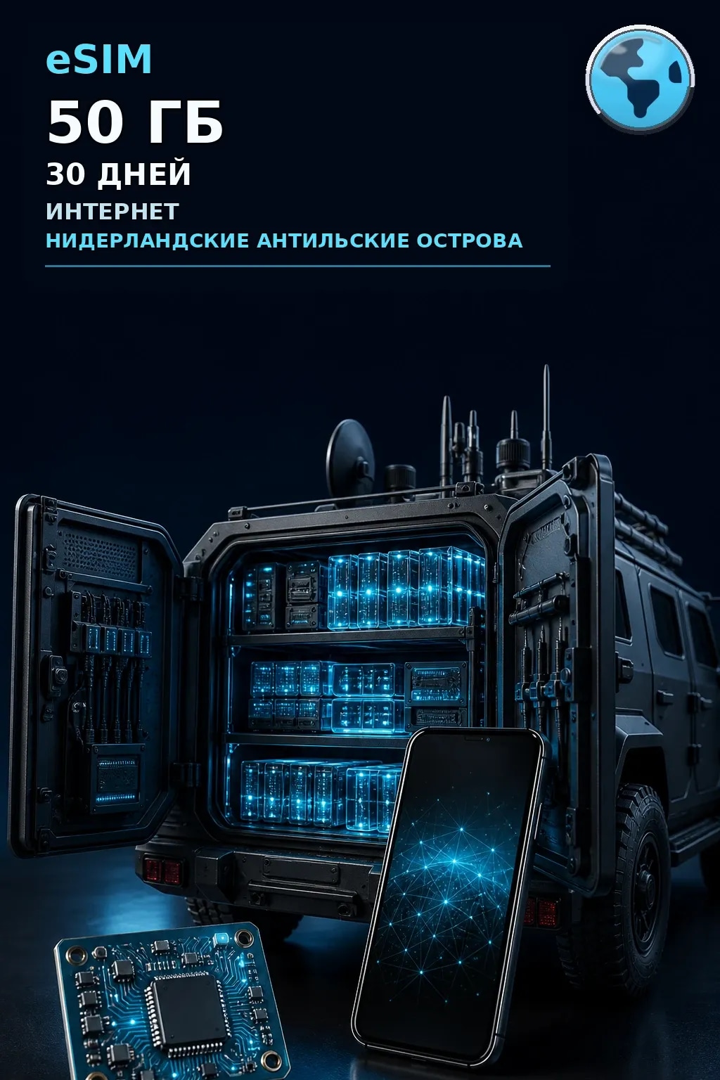 eSIM Нидерландские Антильские Острова — 50 ГБ, 30 дней — интернет