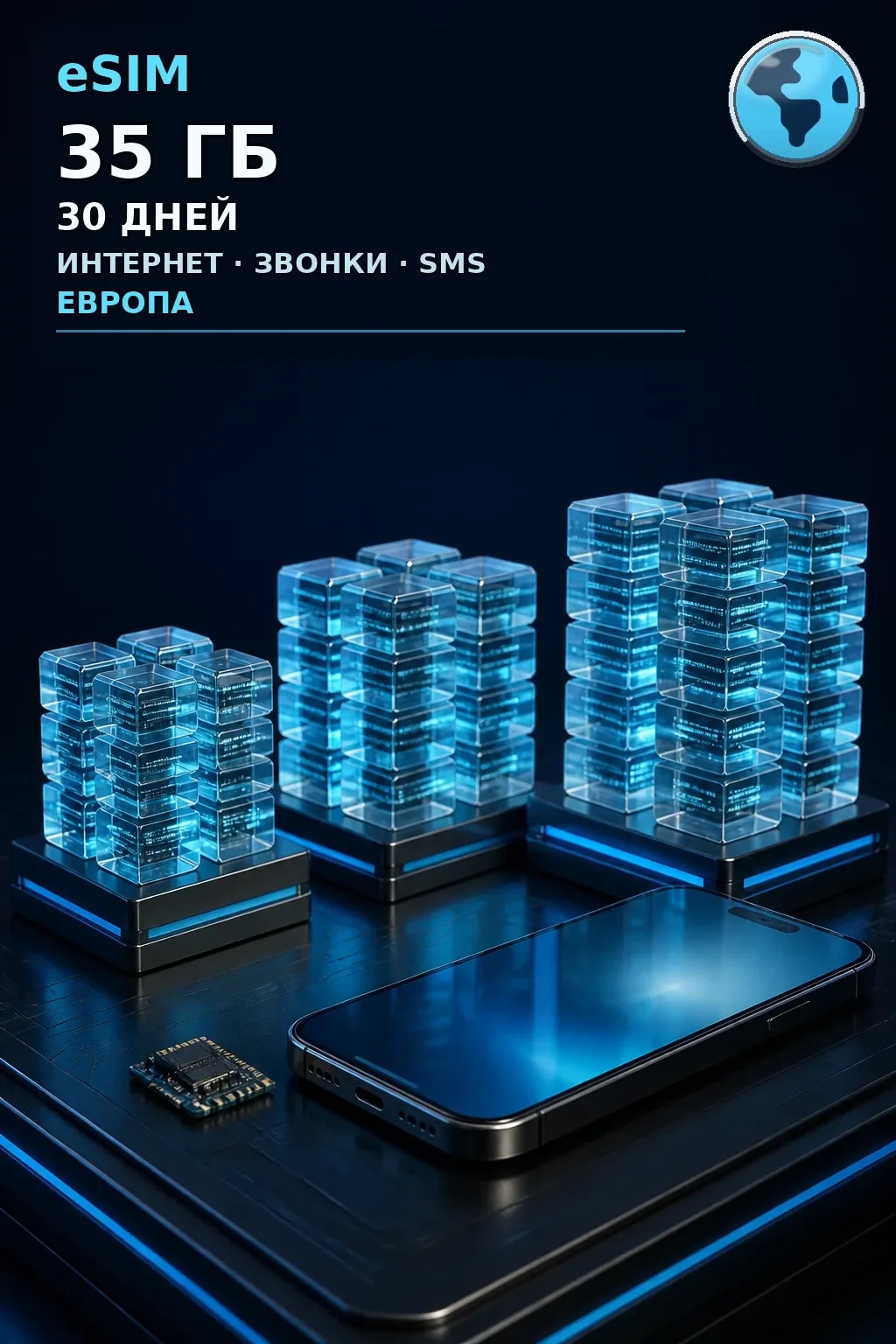 eSIM Европа — 35 ГБ, 30 дней — интернет, звонки и SMS