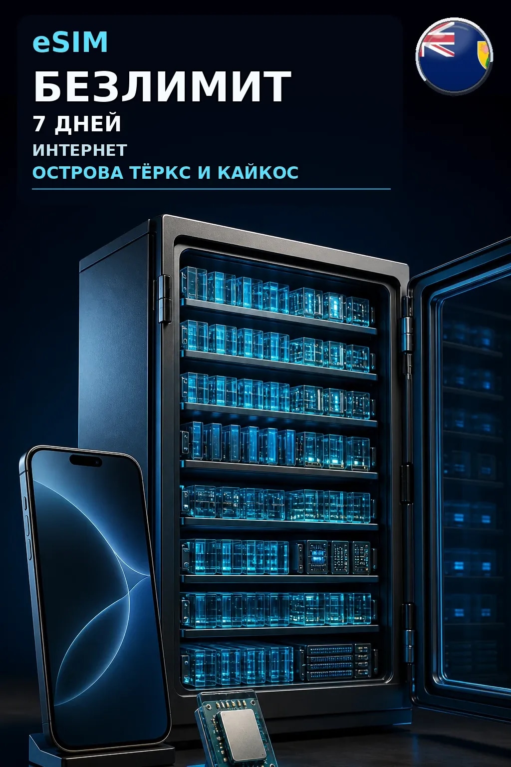 eSIM Острова Тёркс и Кайкос — БЕЗЛИМИТ, 7 дней — интернет