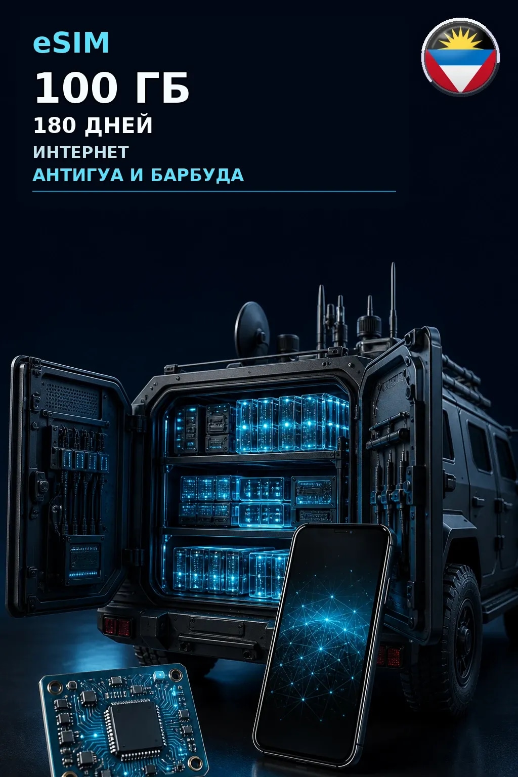 eSIM Антигуа и Барбуда — 100 ГБ, 180 дней — интернет