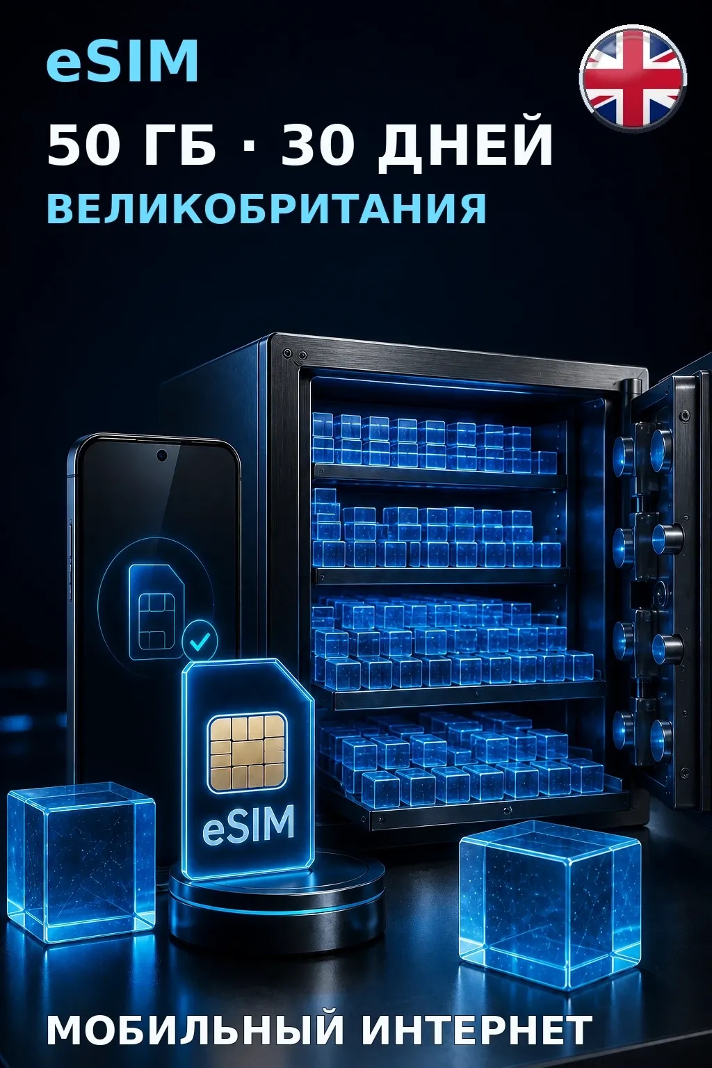 eSIM Великобритания — 50 ГБ, 30 дней — интернет