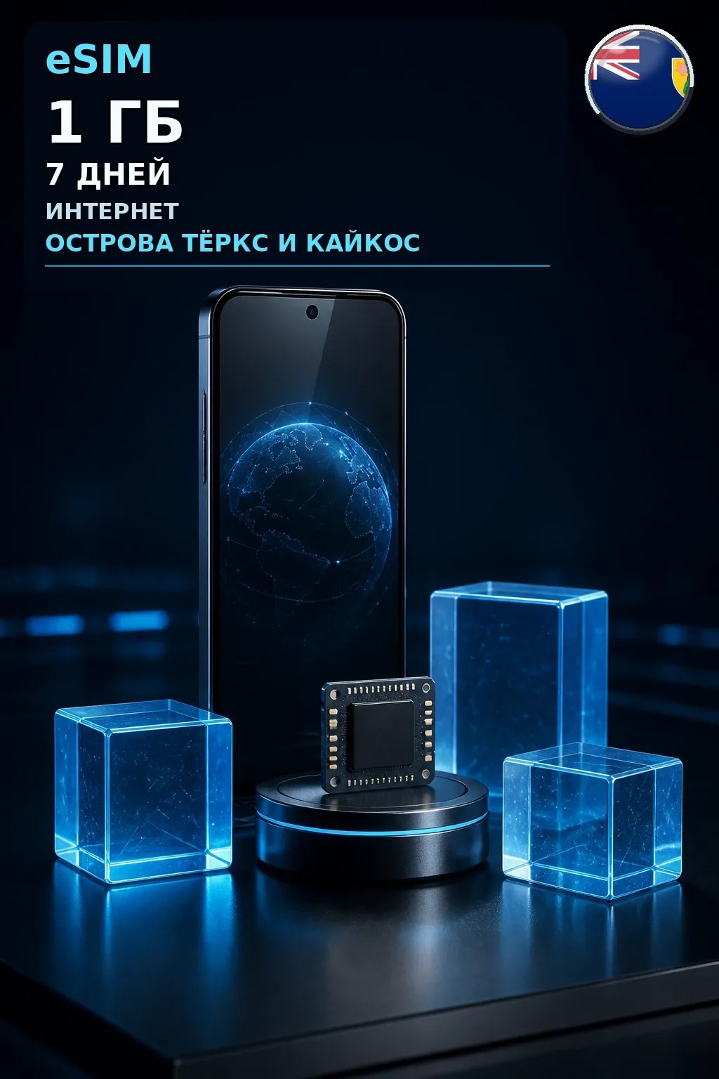 eSIM Острова Тёркс и Кайкос — 1 ГБ, 7 дней — интернет