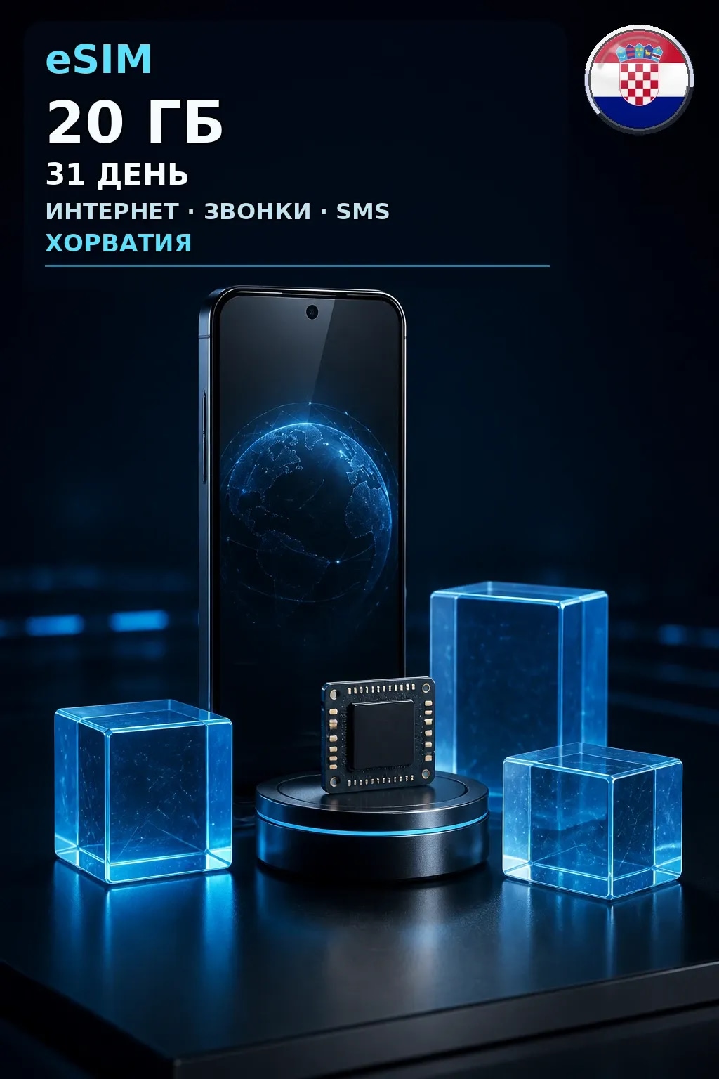 eSIM Хорватия — 20 ГБ, 31 день — интернет, звонки и SMS